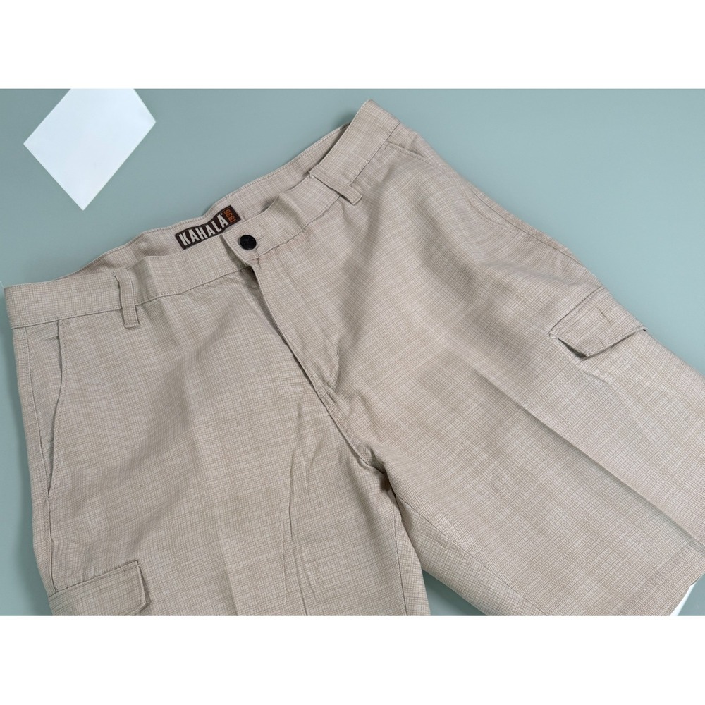 Kahala Cargo Chino Shorts Mens 34x10 Green Grid Pattern DadCore